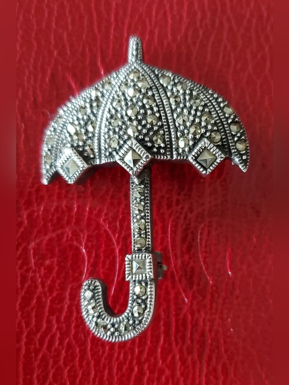 Silver Marcasite Umbrella Brooch Pin - Women's Accessory